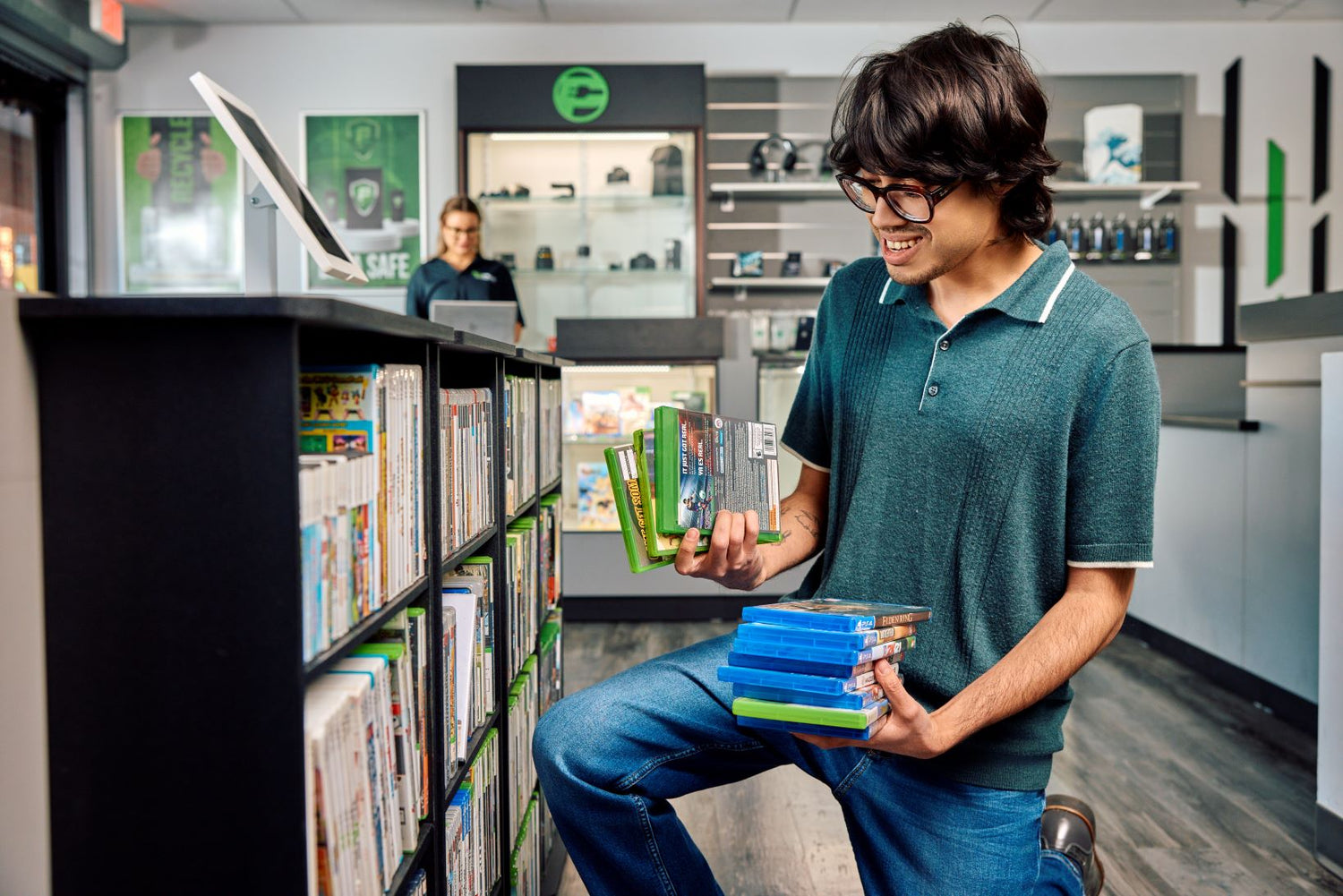man shopping for video games