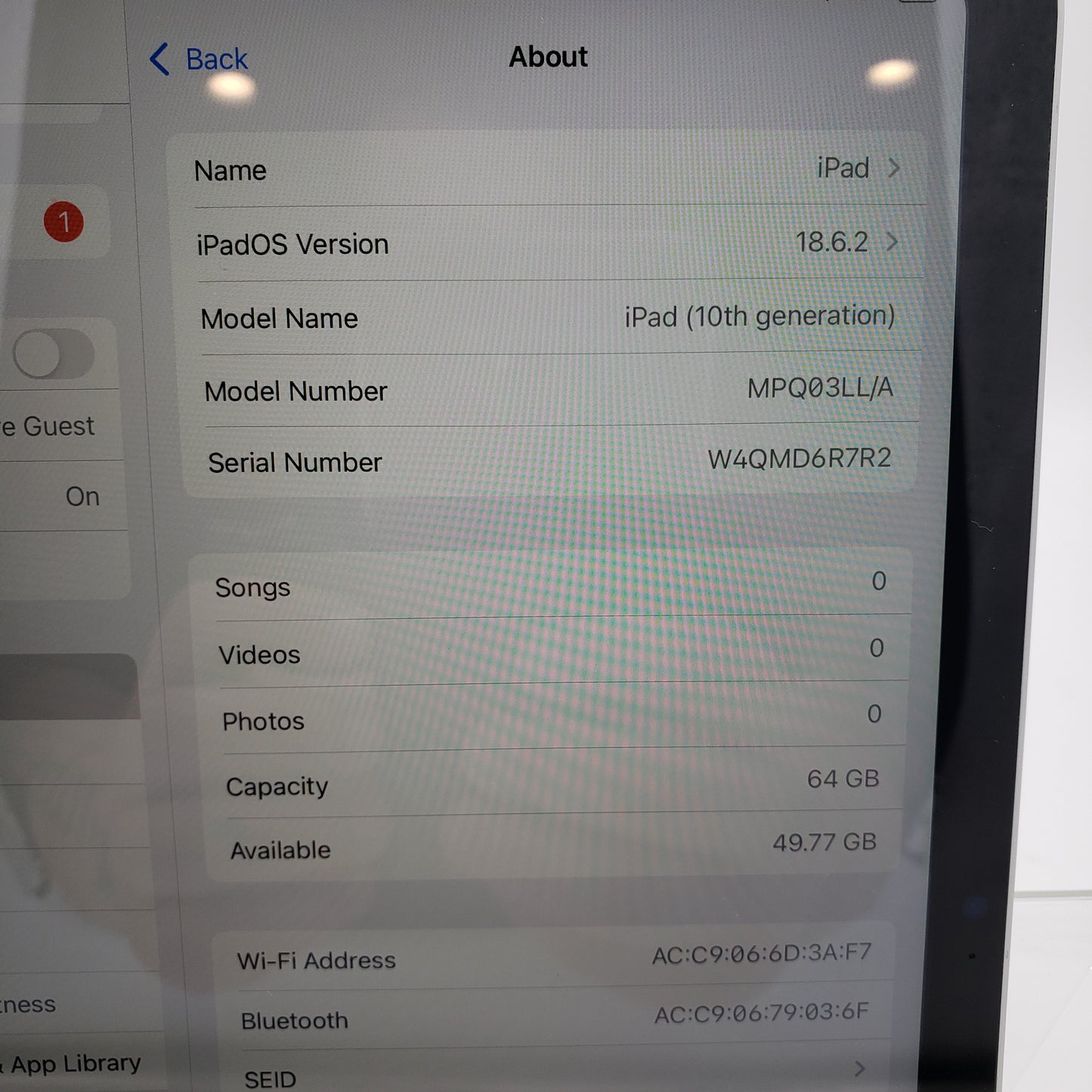 WiFi Only Apple iPad 10th Gen 64GB Silver MPQ03LL/A