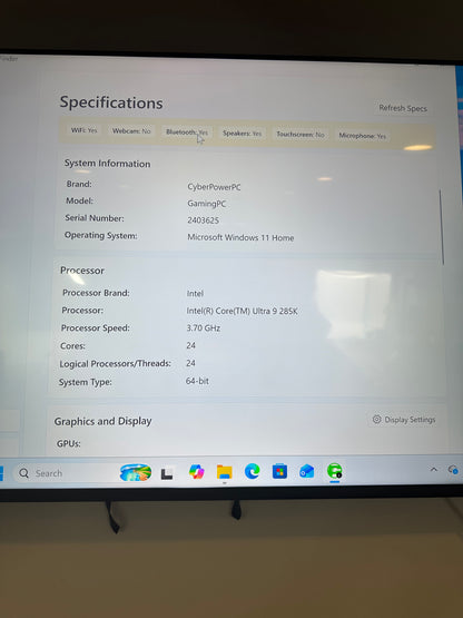 CyberPower Core Ultra 9 285K 3.70GHz 64GB 512GB SSD Gigabyte GeForce RTX 5090