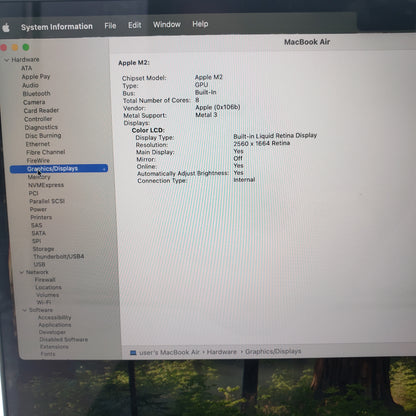 2022 Apple MacBook Air 13.6" M2 8C GPU 3.5GHz 8GB RAM 256GB SSD A2681