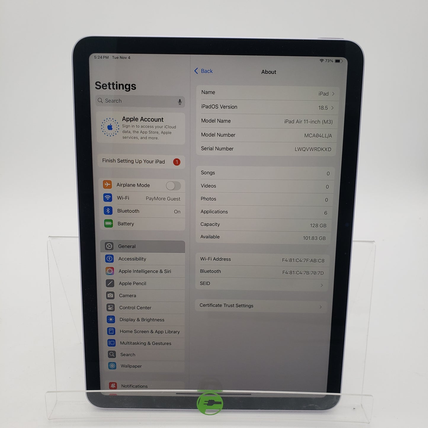 WiFi Only Apple iPad Air 11" M3 128GB Purple MCA04LL/A