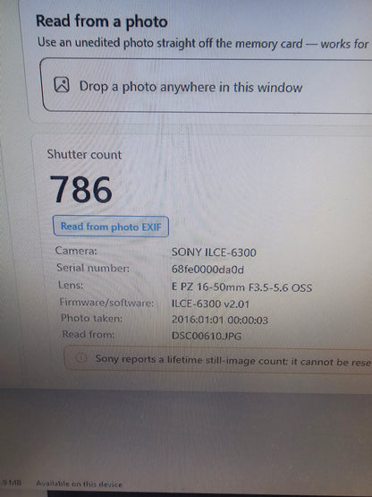 Sony Alpha A6300 24.2MP Full Frame Interchangeable Lens Camera 786 Shutter Count